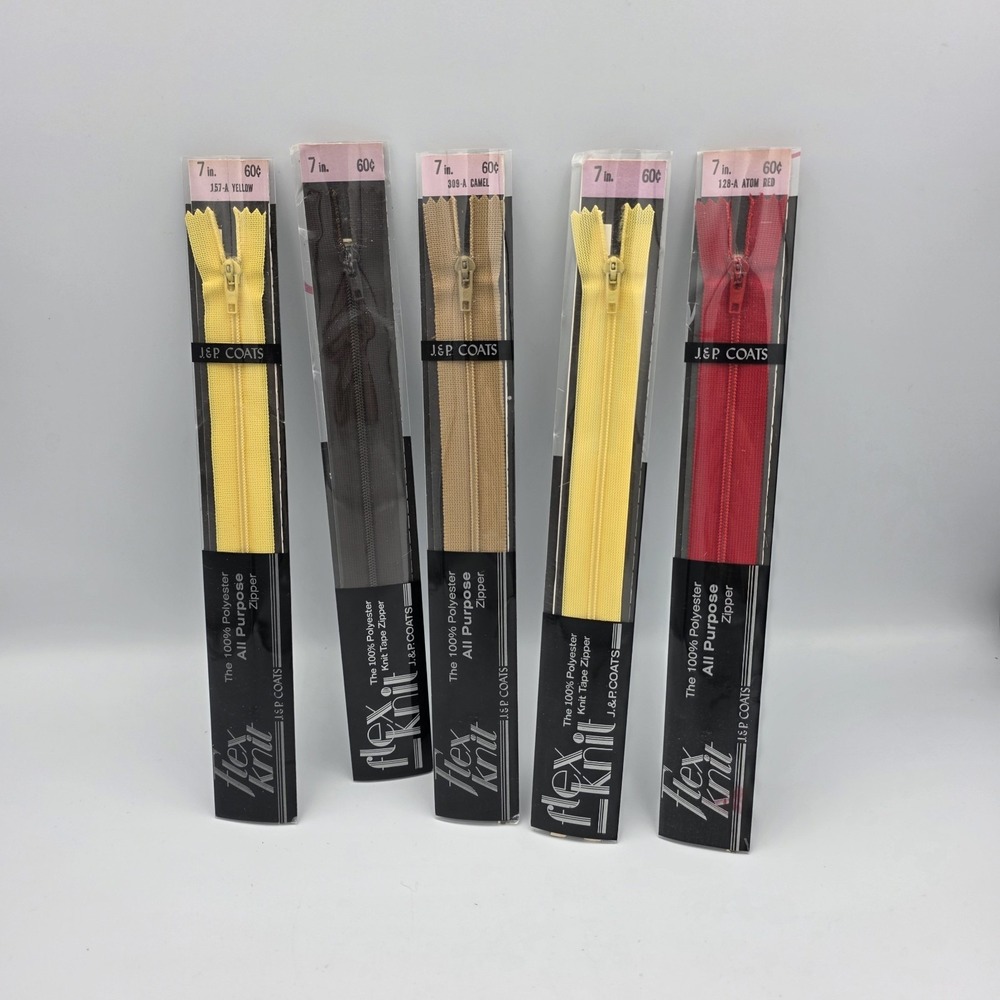 J&P Coats Flex Knit 7" Zippers 2 Knit‎ Tape Polyester & 3 All Purpose Polyester